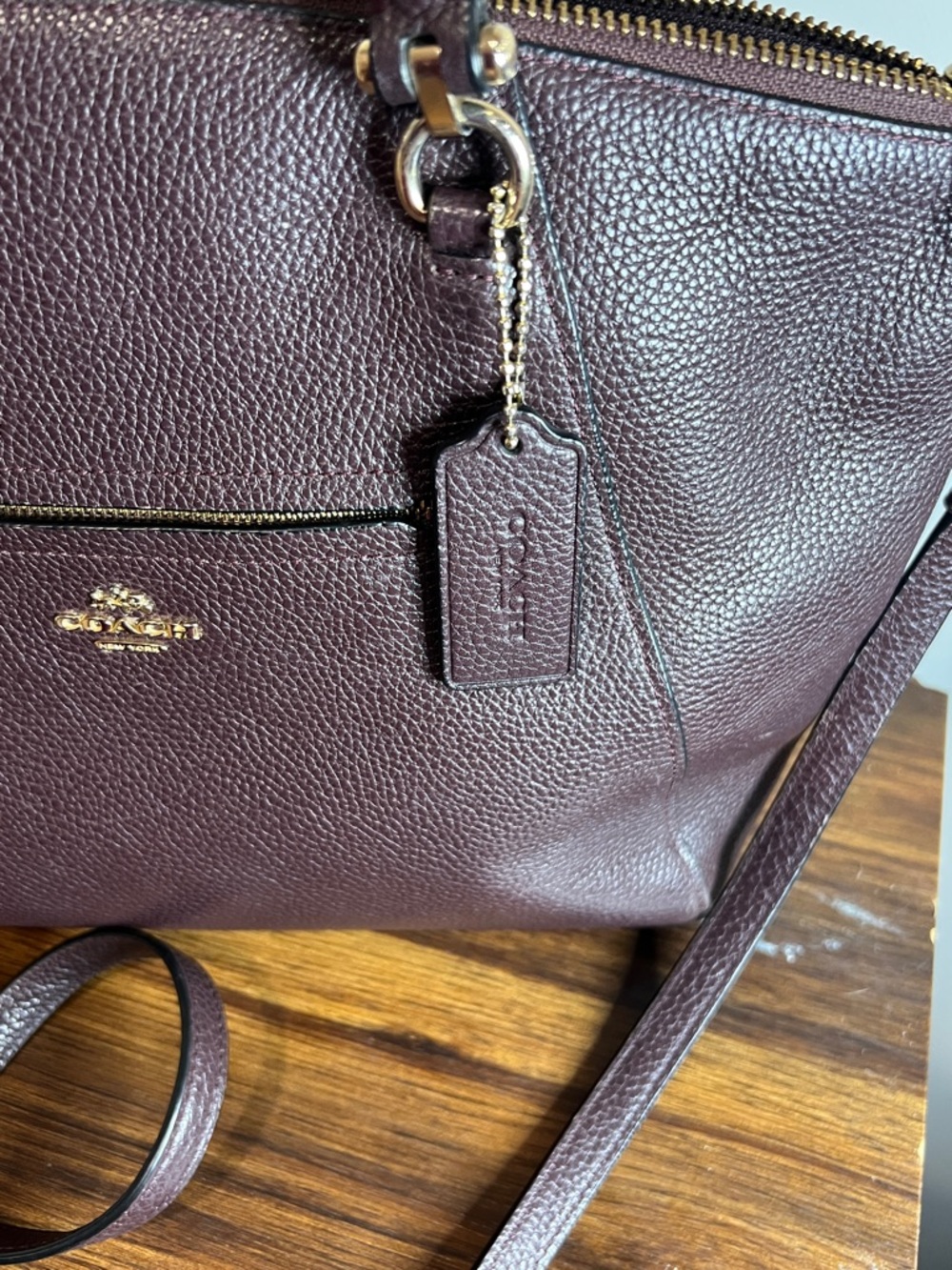 Coach Pebbled Leather Satchel in Deep Plum/Burgundy with Gold Hardware - Picture 9 of 16